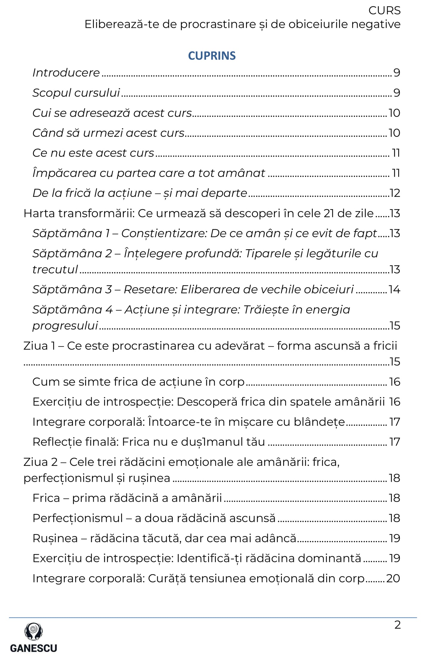 CURS PDF Eliberează-te de procrastinare și de obiceiurile negative